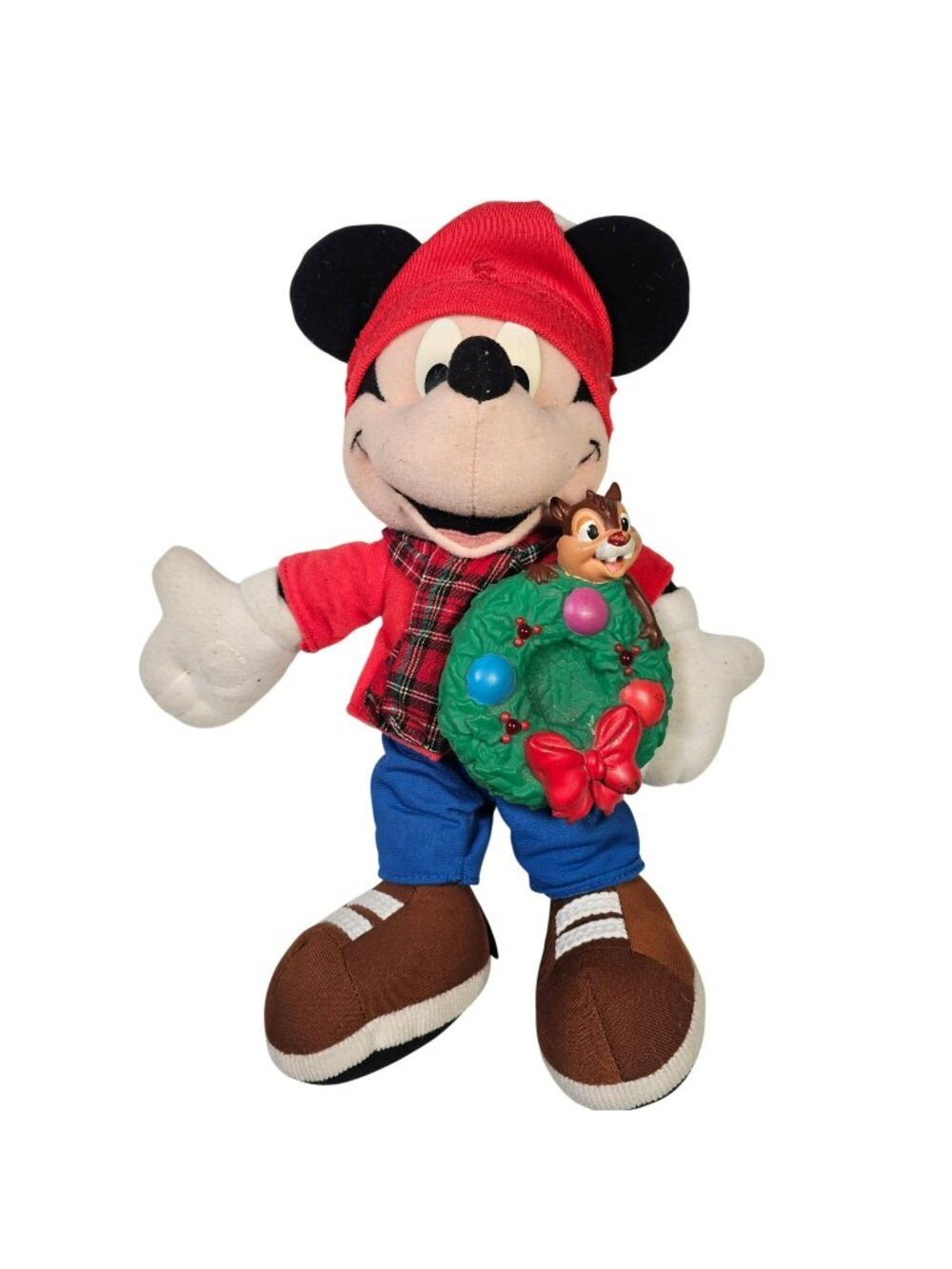 Mickey Disney Holiday Friend 10" Plush Toy w/ Chip Holding Wreath 2001 Mattel